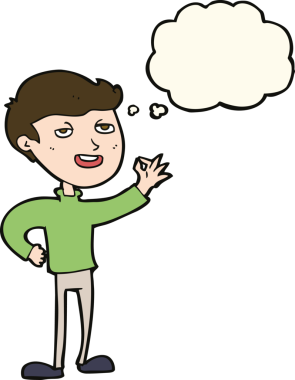 Çizgi filmci bir insan tarafından çizilmiş düşünce baloncuğuyla mükemmel bir jest yapıyor.