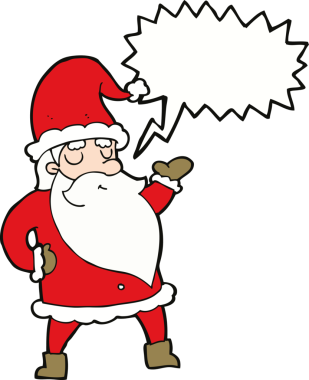 Bir insan tarafından çizilmiş konuşma balonlu Noel Baba çizgi filmi.