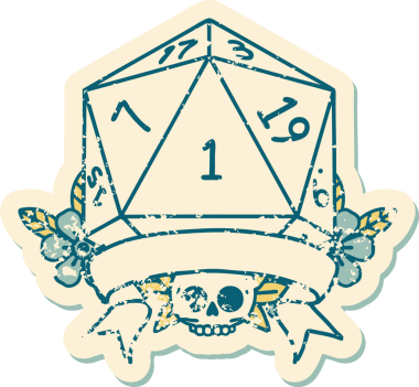 Retro Dövme Biçimi Doğal Bir d20 zar bir insan tarafından çizildi