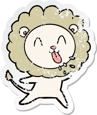 Bir insan tarafından çizilmiş mutlu çizgi film aslanının sıkıntılı çıkartması.