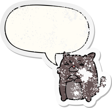 çizgi film kızgın kedi konuşma baloncuğu bir insan tarafından çizilmiş sıkıntılı eski çıkartma