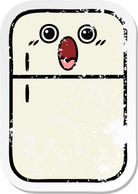 Bir insan tarafından çizilmiş şirin bir buzdolabının sıkıntılı çıkartması.