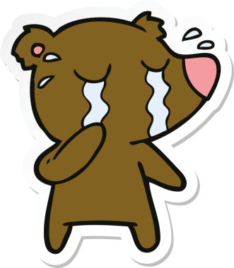 Bir insan tarafından çizilmiş ağlayan bir ayının çıkartması.