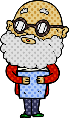 Bir insan tarafından çizilmiş sakallı ve gözlüklü meraklı bir adam.