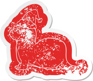 Bir insan tarafından çizilmiş noel baba şapkası giyen su samuru çıkartması.