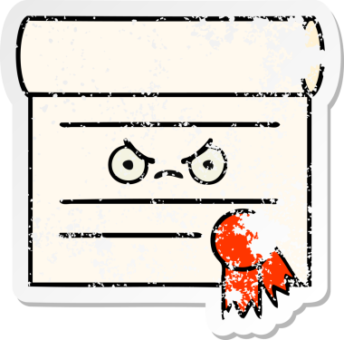 Bir insan tarafından çizilmiş şirin bir karikatür sertifikasının sıkıntılı etiketi