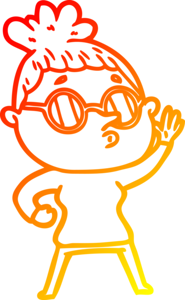 Bir insan tarafından çizilmiş gözlük takan çizgi film kadını çizimi.