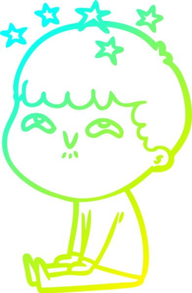 Bir çizgi film karakteri, bir insan tarafından çizilmiş soğuk gradyan çizimi.