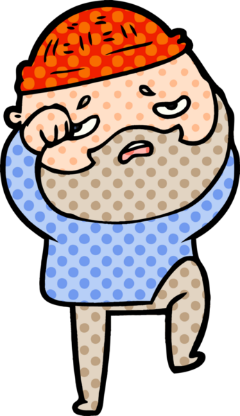 Bir insan tarafından çizilmiş sakallı endişeli bir adam.