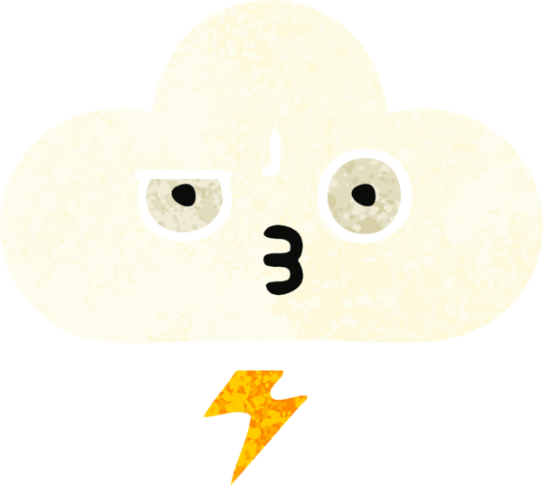 Bir insan tarafından çizilmiş bir gök gürültüsü bulutunun retro çizim tarzı karikatürü