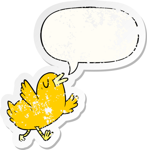 çizgi film mutlu kuş konuşma baloncuğu sıkıntılı eski bir çıkartma bir insan tarafından çizilmiş