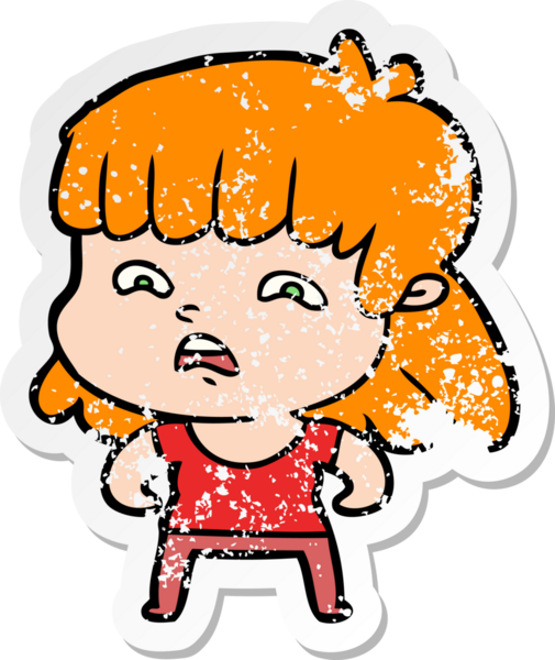 Bir insan tarafından çizilmiş endişeli bir karikatür çıkartması.