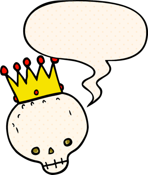 Bir insan tarafından çizilmiş, karikatür kafatası ve konuşma balonu.