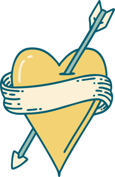 Bir insan tarafından çizilmiş ok kalp ve pankartın ikonik dövme şekli