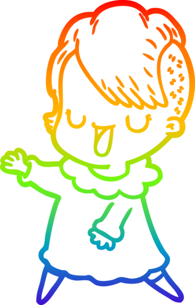 Gökkuşağı gradyan çizimi. Hipster saç kesimi bir insan tarafından çizilmiş şirin bir çizgi film kızı.