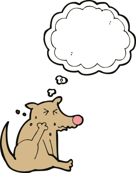 Bir insan tarafından çizilmiş düşünce baloncuğuyla çizilen çizgi film köpeği.