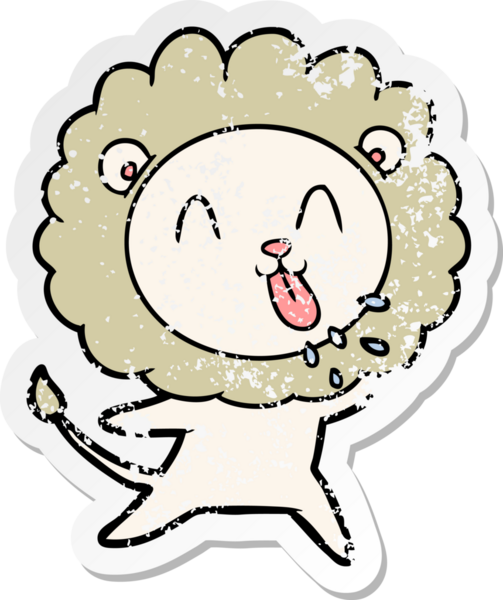 Bir insan tarafından çizilmiş mutlu çizgi film aslanının sıkıntılı çıkartması.