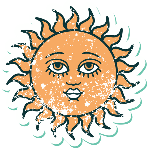 Bir insanın çizdiği yüzü olan bir güneşin sembolik dövmesi.