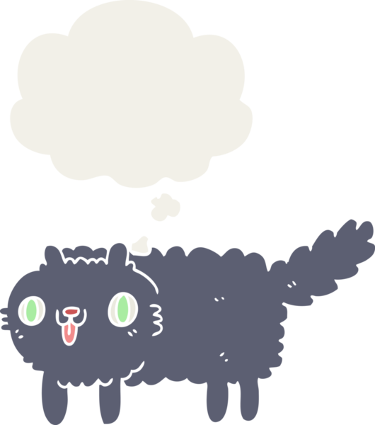 Düşünce baloncuğu olan çizgi film kedisi insan tarafından çizilmiş.