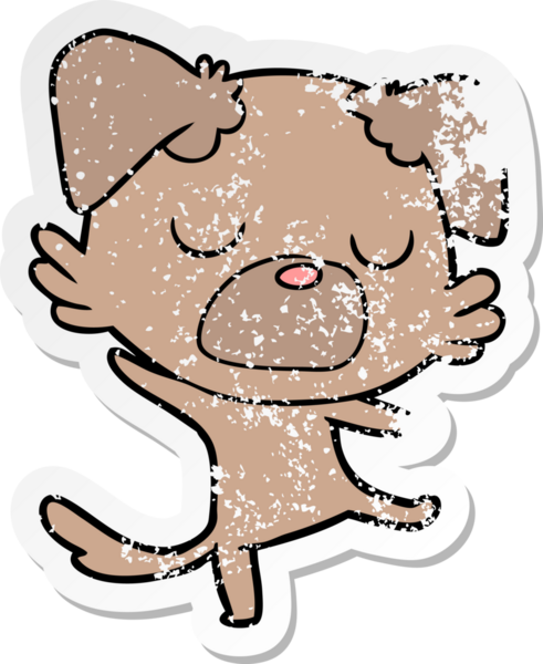 Bir insan tarafından çizilmiş bir karikatür köpeğinin sıkıntılı çıkartması.