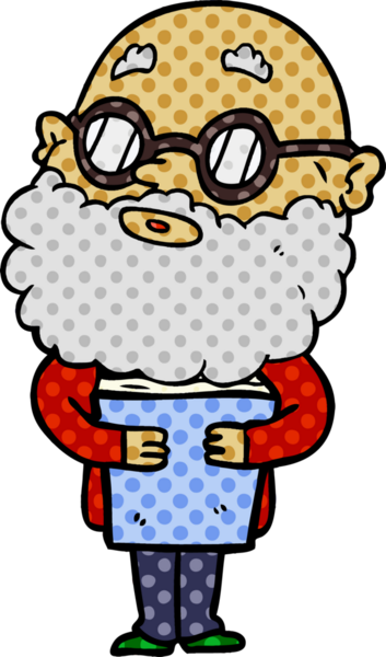 Bir insan tarafından çizilmiş sakallı ve gözlüklü meraklı bir adam.