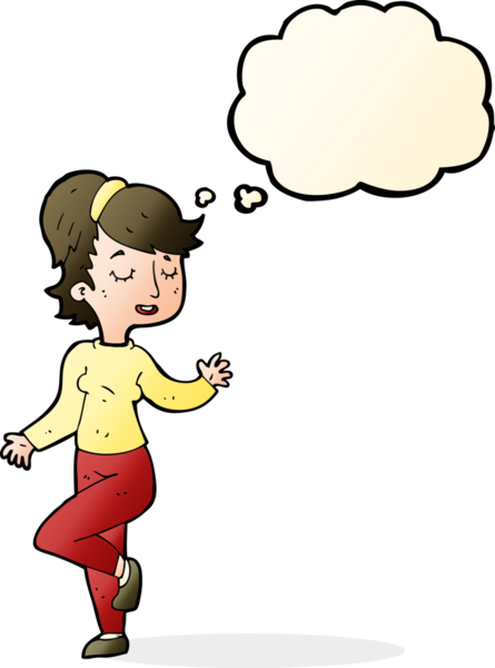 Bir insan tarafından çizilmiş düşünce balonlu çizgi film dansçısı kadın.