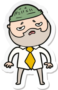 Bir insan tarafından çizilmiş sakallı endişeli bir karikatür çıkartması.