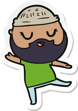 Bir insan tarafından çizilmiş sakallı sevimli bir karikatür adamın çıkartması.