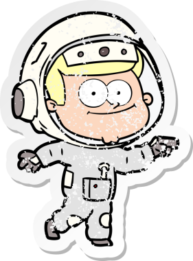 Bir insan tarafından çizilmiş mutlu bir astronot karikatürü.
