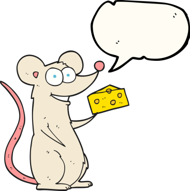 Bir insan tarafından çizilmiş peynirli serbest konuşma balonu çizgi film faresi