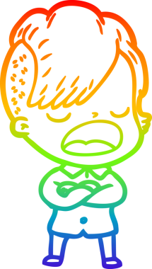 Gökkuşağı gradyan çizgi çizimi bir insan tarafından çizilen havalı hippi kız çizimi