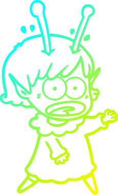 Bir çizgi film karakteri, bir insan tarafından çizilmiş soğuk gradyan çizimi.