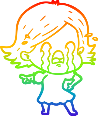 Gökkuşağı gradyan çizimi bir insan tarafından çizilmiş ağlayan bir çizgi kadın çizimi