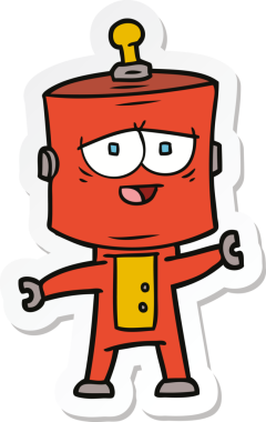 Bir insan tarafından çizilmiş robot karikatür çıkartması.