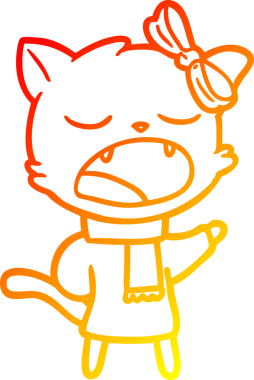 Bir insan tarafından çizilmiş kışlık giysiler içindeki çizgi film kedisinin sıcak çizgi çizimi