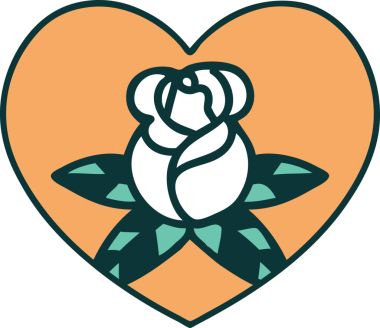 Bir insan tarafından çizilmiş kalp ve çiçeklerin ikonik dövme şekli