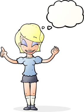 Bir insan tarafından çizilmiş düşünce baloncuğu fikri olan güzel bir kız.