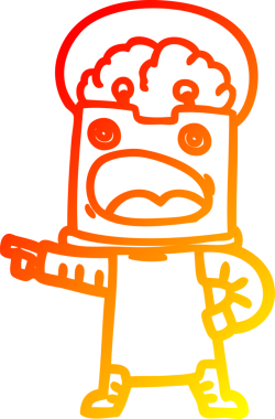 Bir insan tarafından çizilen çizgi film robotunun sıcak çizgi çizimi