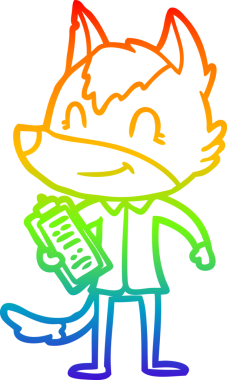 Gökkuşağı gradyan çizgisi bir insan tarafından çizilmiş dost canlısı bir kurt patronunun çizimi