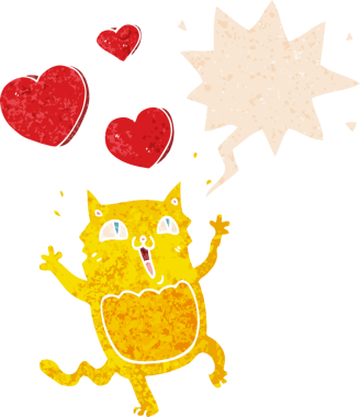 Çizgi film kedisi, bir insan tarafından çizilmiş grunge 'daki konuşma baloncuğuna delicesine aşık.