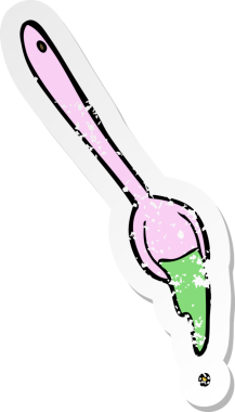 Bir insan tarafından çizilmiş karikatür kaşığının gerilmiş yapıştırması.