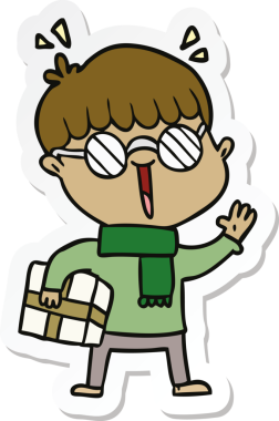 Bir insan tarafından çizilmiş paketli bir çizgi film çocuğunun çıkartması.