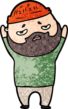 Bir insan tarafından çizilmiş sakallı endişeli bir adam.