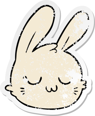 Bir insan tarafından çizilmiş tavşan suratlı karikatür çıkartması.