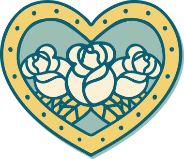 Geleneksel kalp stili dövme çıkartması ve bir insan tarafından çizilmiş çiçekler.