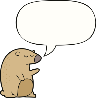 Bir insan tarafından çizilmiş konuşma balonlu çizgi film ayısı.