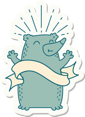 Bir insan tarafından çizilmiş dövme stili mutlu ayı çıkartması.