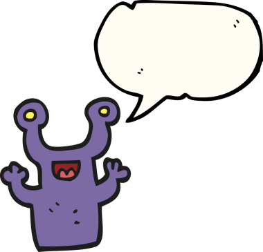 Bir insan tarafından çizilmiş serbest konuşma balonu karikatürü küçük uzaylı