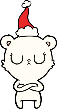 Bir insan tarafından çizilmiş Noel Baba şapkası takan bir kutup ayısının çizimi.