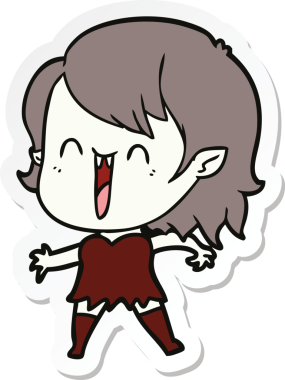 Bir insan tarafından çizilmiş şirin, mutlu bir vampir kızın çıkartması.